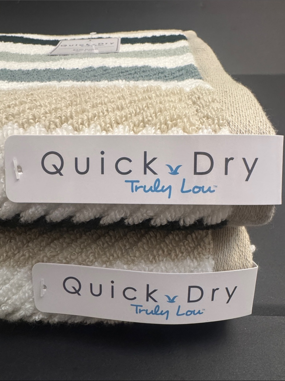 8pc TRULY LOU Quick Dry 100% Cotton Stripe Bath Towel Set -Shades of Green/Taupe - Picture 3 of 8